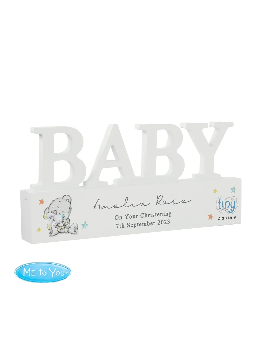 Personalised Memento Company Tiny Tatty Teddy White Wooden Baby Ornament - One Size Image 2