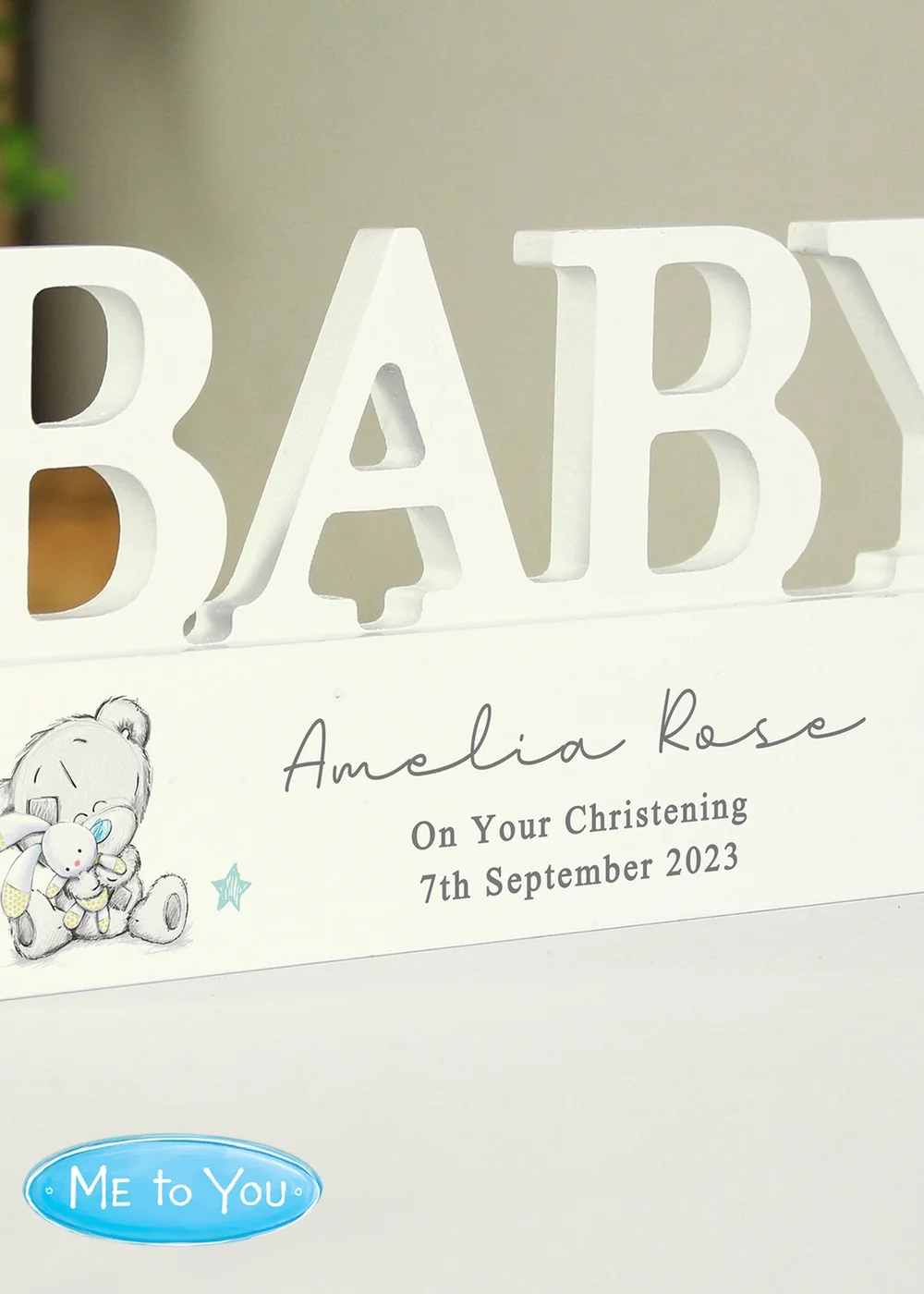 Personalised Memento Company Tiny Tatty Teddy White Wooden Baby Ornament - One Size Image 3