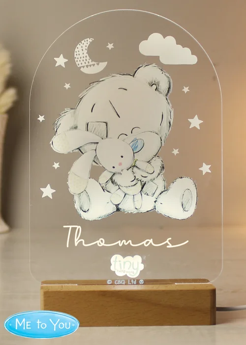 Personalised Memento Company Tiny Tatty Teddy Wooden Based LED Light - One Size Image 1