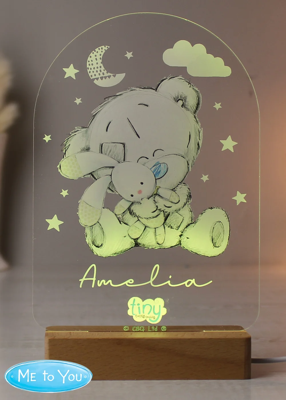 Personalised Memento Company Tiny Tatty Teddy Wooden Based LED Light - One Size Image 3