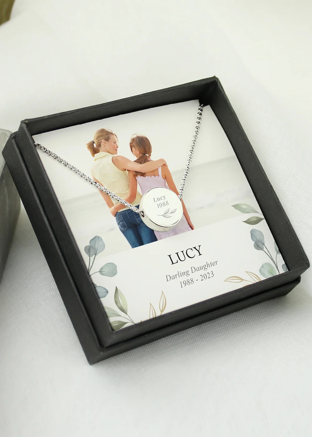 Personalised Memento Company Botanical Memorial Photo Upload Necklace and Box - One Size Image 1