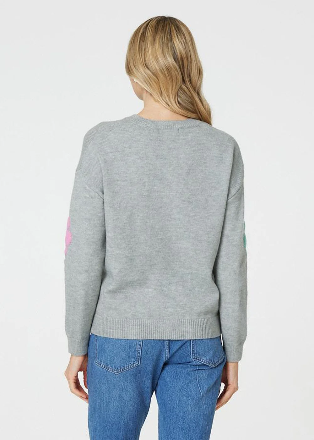 Izabel London Grey Floral Long Sleeve Knit Pullover - Size 8 Image 2