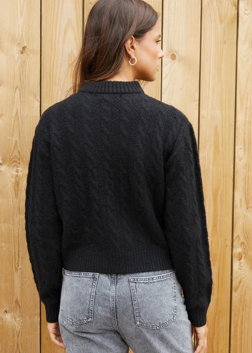 Threadbare Black Ash Zip-Up Cable Knit Bomber Jacket - 12 Image 2