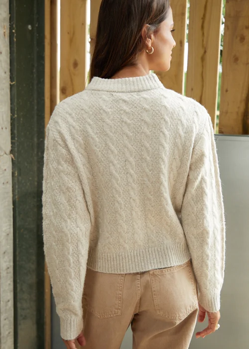 Threadbare Beige Ash Zip-Up Cable Knit Bomber Jacket - 8 Image 2