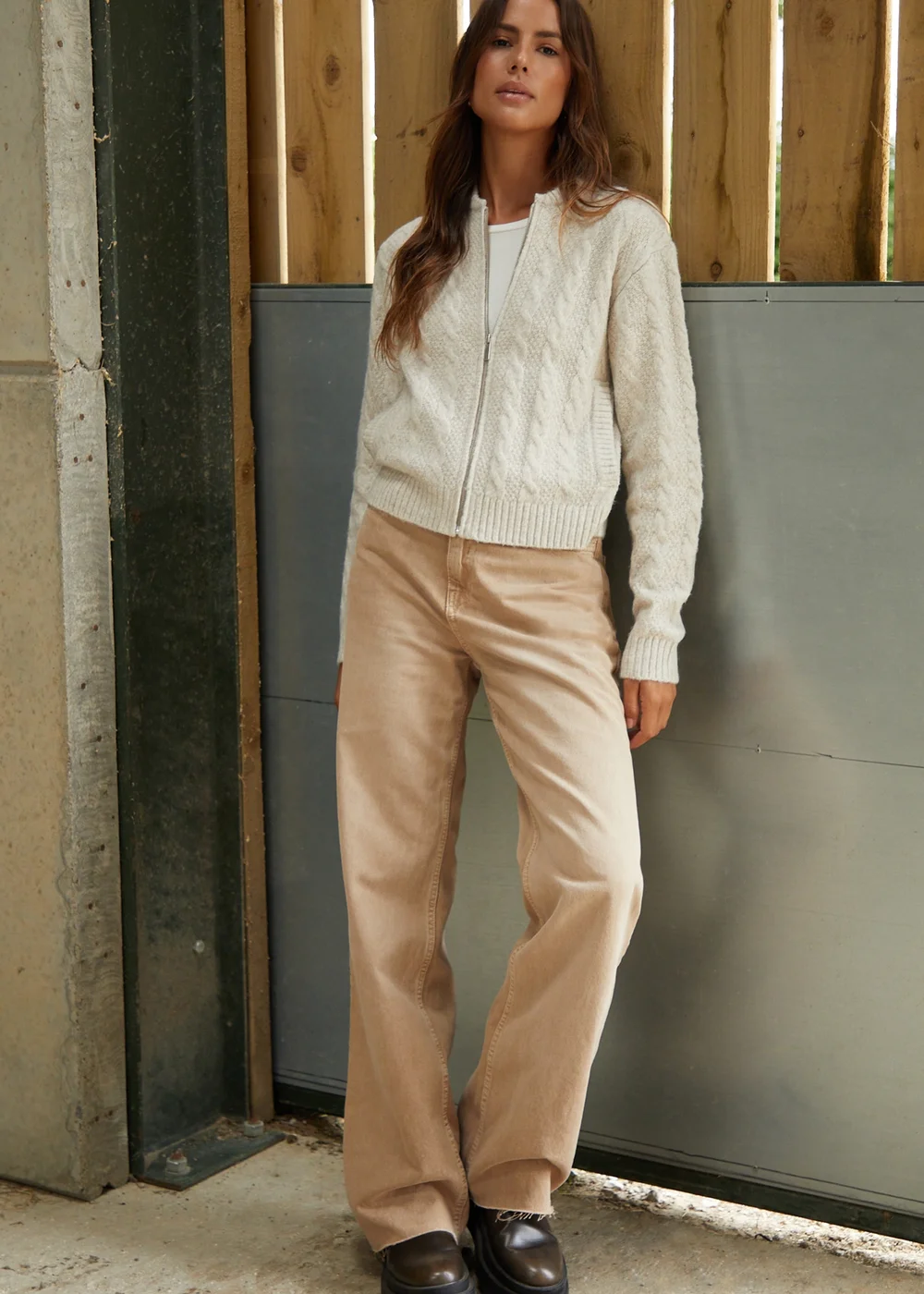 Threadbare Beige Ash Zip-Up Cable Knit Bomber Jacket - 8 Image 4