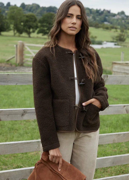 Threadbare Chocolate Marler Borg Fleece Toggle Jacket - S Image 1