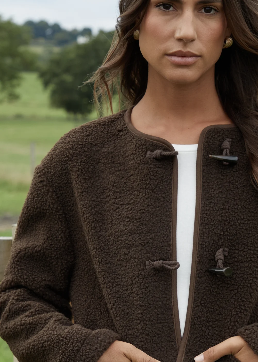 Threadbare Chocolate Marler Borg Fleece Toggle Jacket - S Image 3
