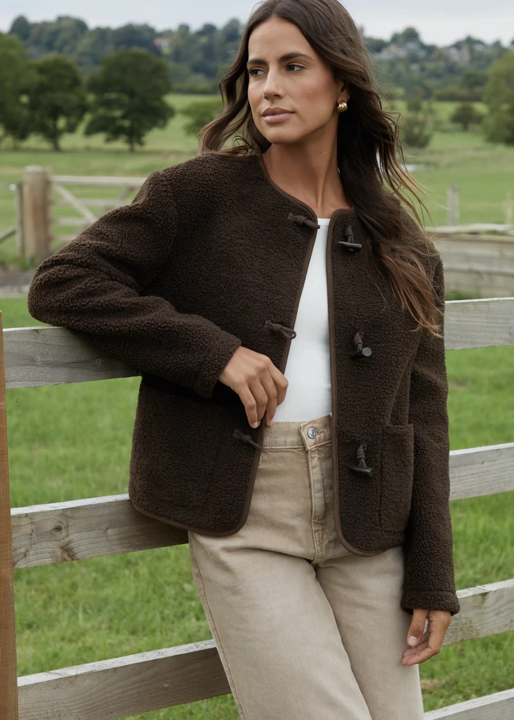 Threadbare Chocolate Marler Borg Fleece Toggle Jacket - S Image 4