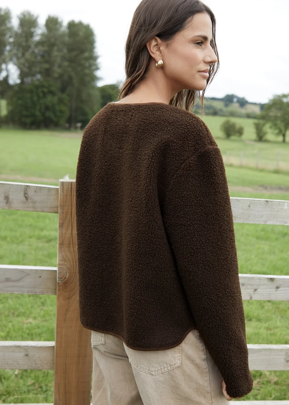 Threadbare Chocolate Marler Borg Fleece Toggle Jacket - S Image 2