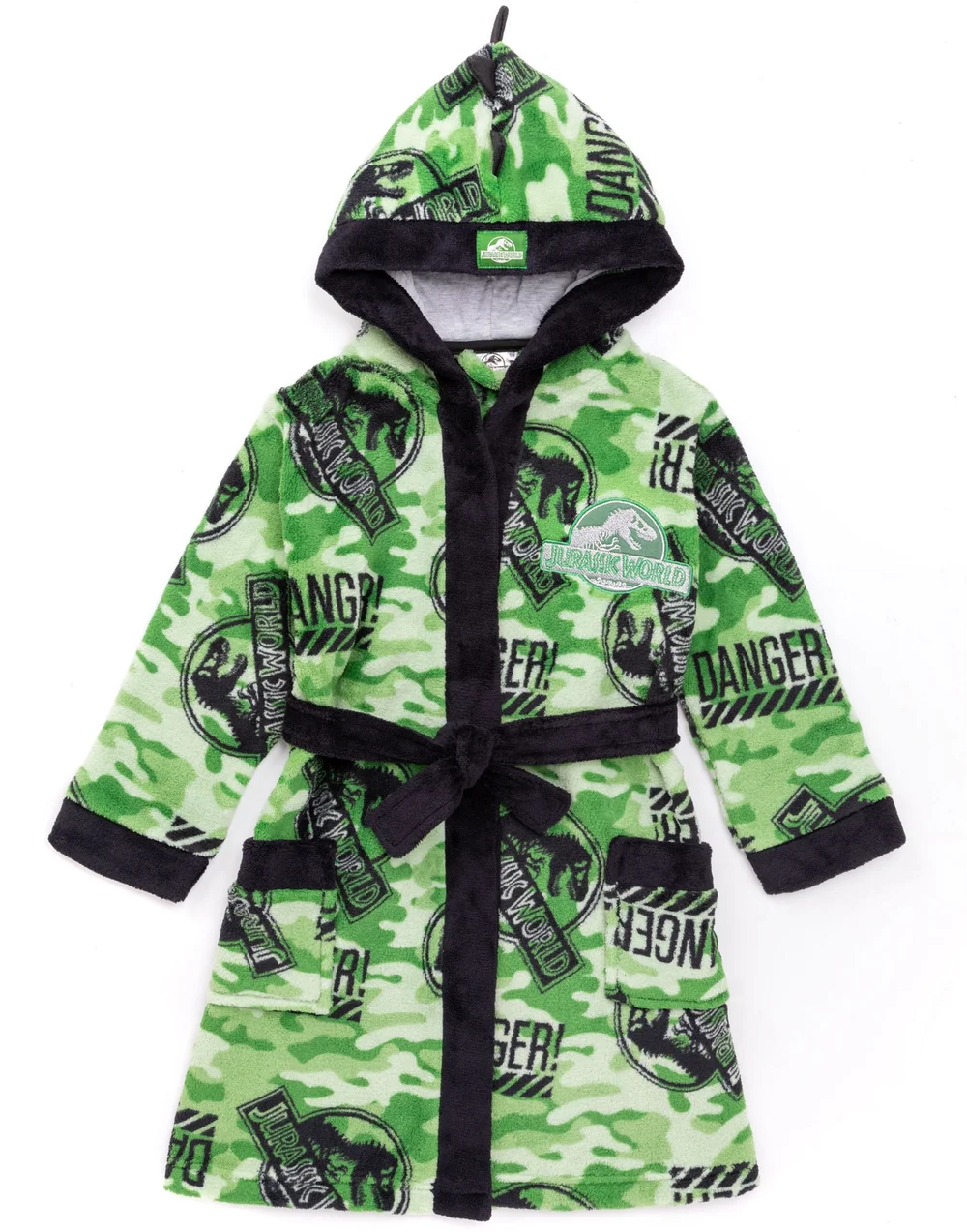 Vanilla Underground Jurassic World Boys Green Camo Logo Print Bathrobe (4 - 12 Years) - Age 4-5 Years Image 1