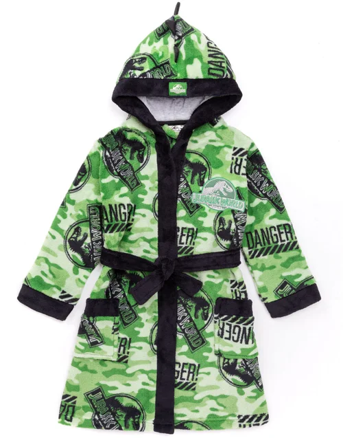 Vanilla Underground Jurassic World Boys Green Camo Logo Print Bathrobe (4 - 12 Years) - Age 4-5 Years Image 1