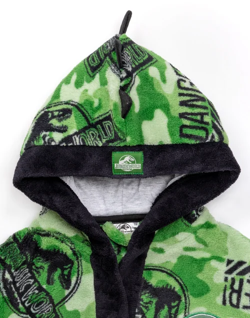 Vanilla Underground Jurassic World Boys Green Camo Logo Print Bathrobe (4 - 12 Years) - Age 4-5 Years Image 3