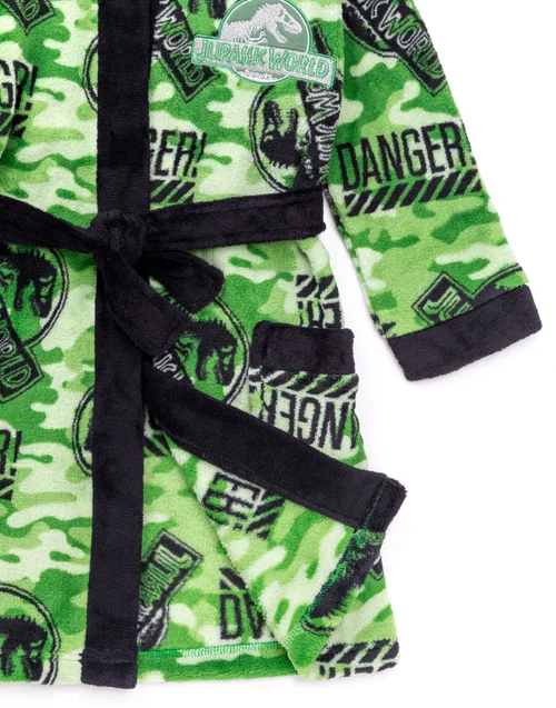 Vanilla Underground Jurassic World Boys Green Camo Logo Print Bathrobe (4 - 12 Years) - Age 4-5 Years Image 4