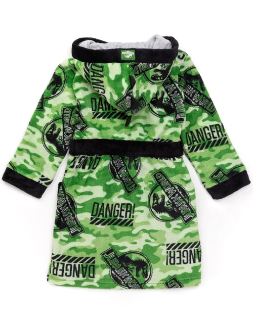 Vanilla Underground Jurassic World Boys Green Camo Logo Print Bathrobe (4 - 12 Years) - Age 4-5 Years Image 2