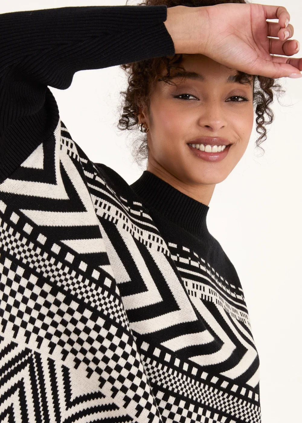 Blue Vanilla Black Abstract Print Round Neck Jumper - One Size Image 3