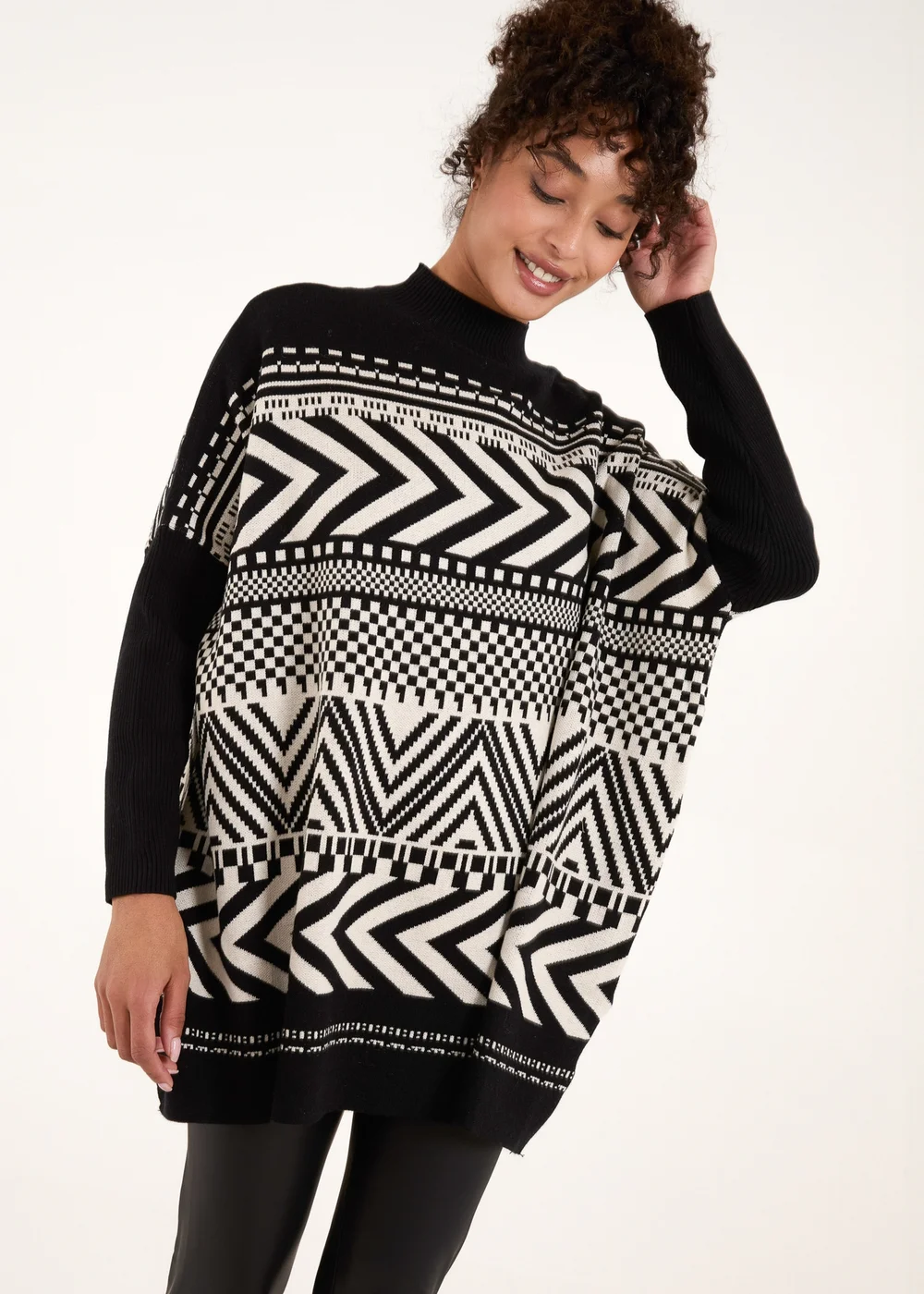 Blue Vanilla Black Abstract Print Round Neck Jumper - One Size Image 4