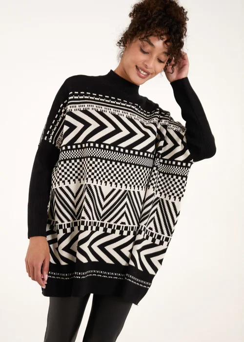 Blue Vanilla Black Abstract Print Round Neck Jumper - One Size Image 4