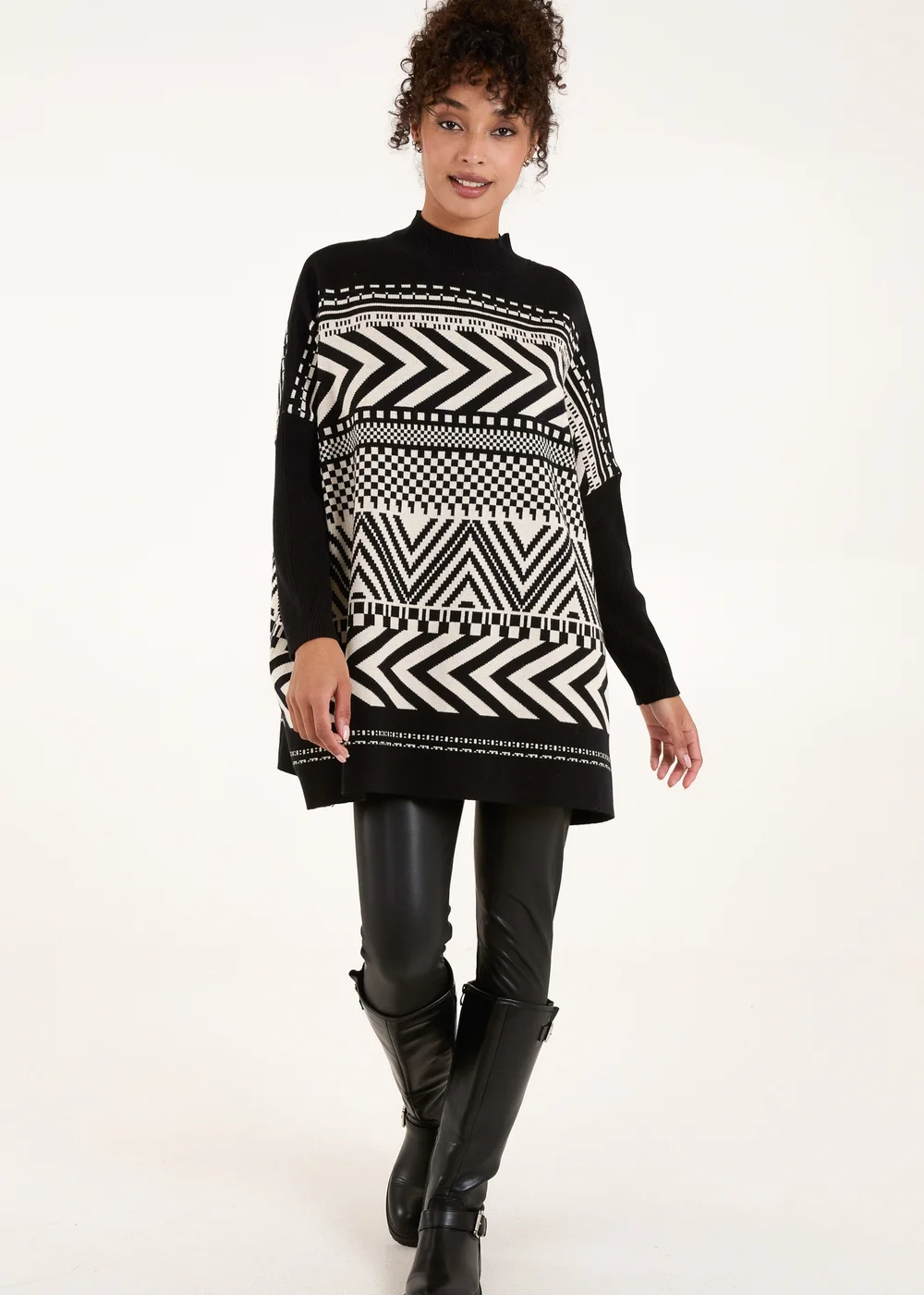 Blue Vanilla Black Abstract Print Round Neck Jumper - One Size Image 1