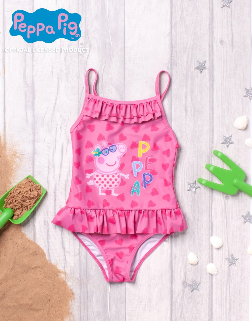 Vanilla Underground Peppa Pig Girls Pink Poncho Towel and Swimming Costume Set (12 Months-7 Years) - 3-4 Yrs Image 2