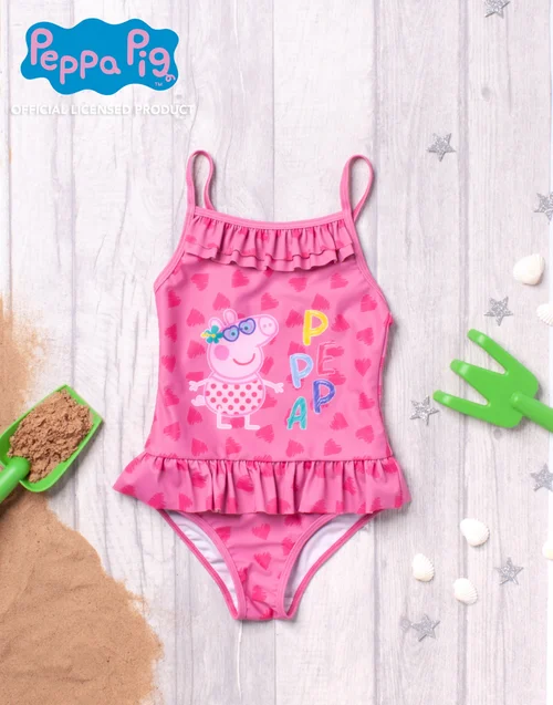 Vanilla Underground Peppa Pig Girls Pink Poncho Towel and Swimming Costume Set (12 Months-7 Years) - 3-4 Yrs Image 2