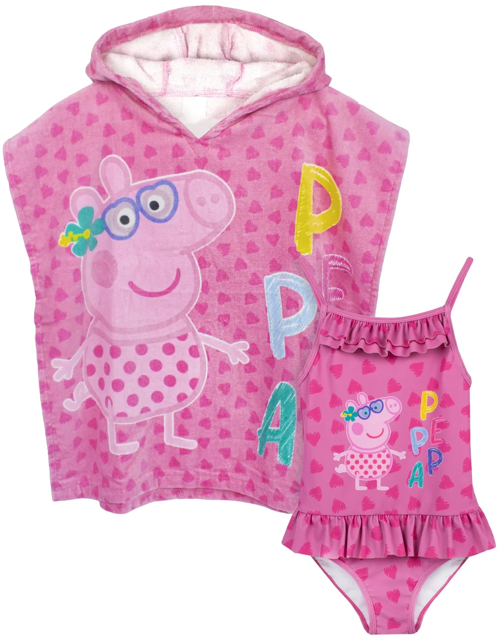 Vanilla Underground Peppa Pig Girls Pink Poncho Towel and Swimming Costume Set (12 Months-7 Years) - 3-4 Yrs Image 1
