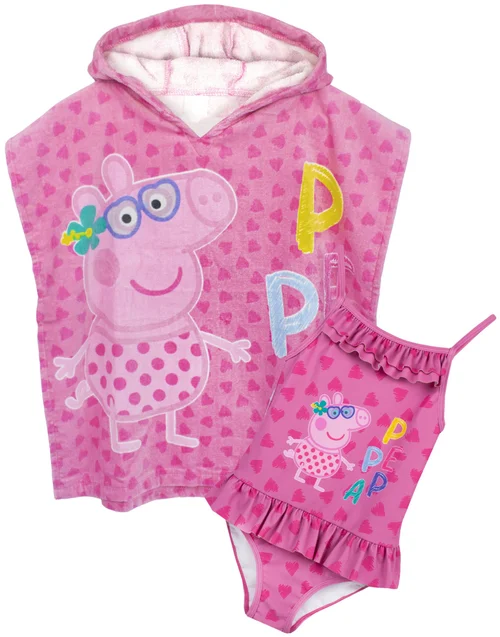 Vanilla Underground Peppa Pig Girls Pink Poncho Towel and Swimming Costume Set (12 Months-7 Years) - 3-4 Yrs Image 5