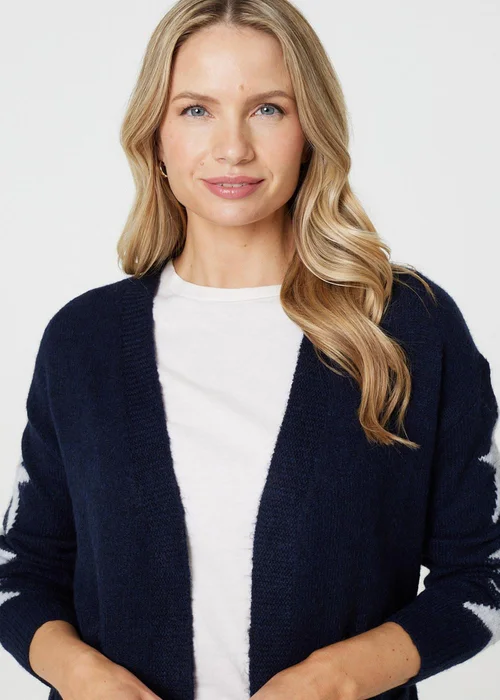 Izabel London Blue Star Print Longline Knit Open Cardigan - S/M Image 3
