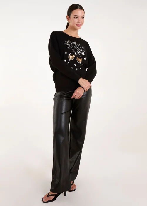 Blue Vanilla Black Champagne Glass Christmas Jumper - S/M Image 3