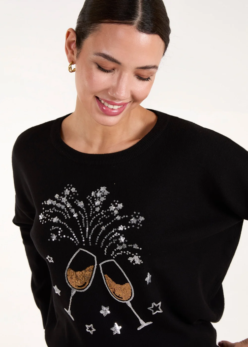 Blue Vanilla Black Champagne Glass Christmas Jumper - S/M Image 2