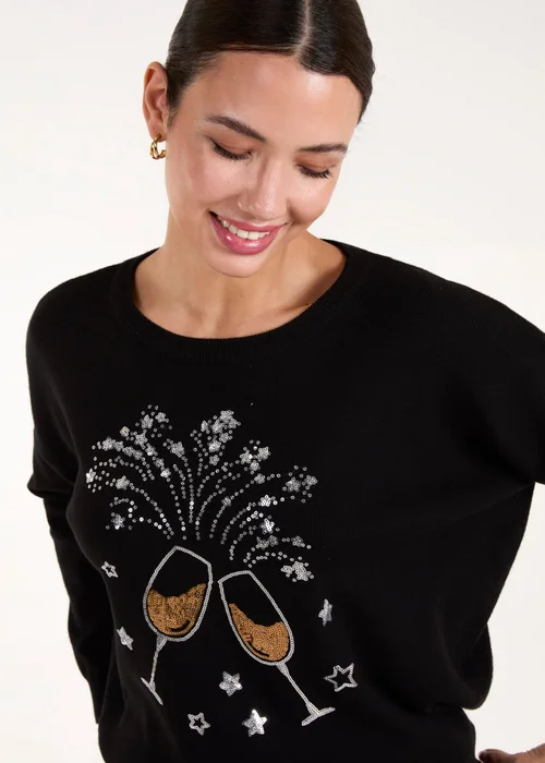 Blue Vanilla Black Champagne Glass Christmas Jumper - S/M Image 2