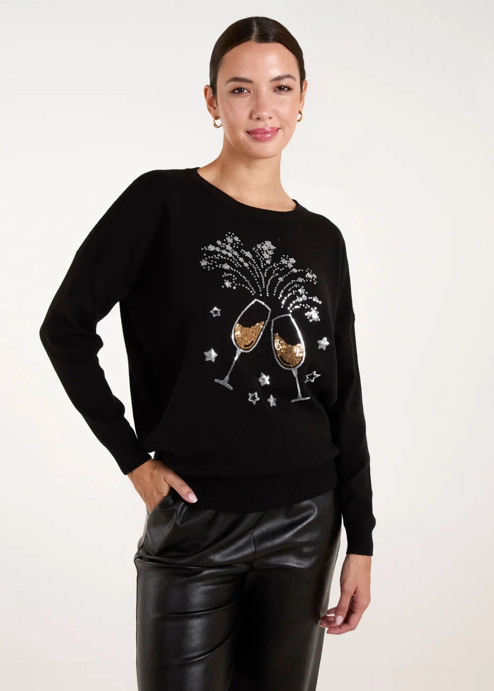 Blue Vanilla Black Champagne Glass Christmas Jumper - S/M Image 1