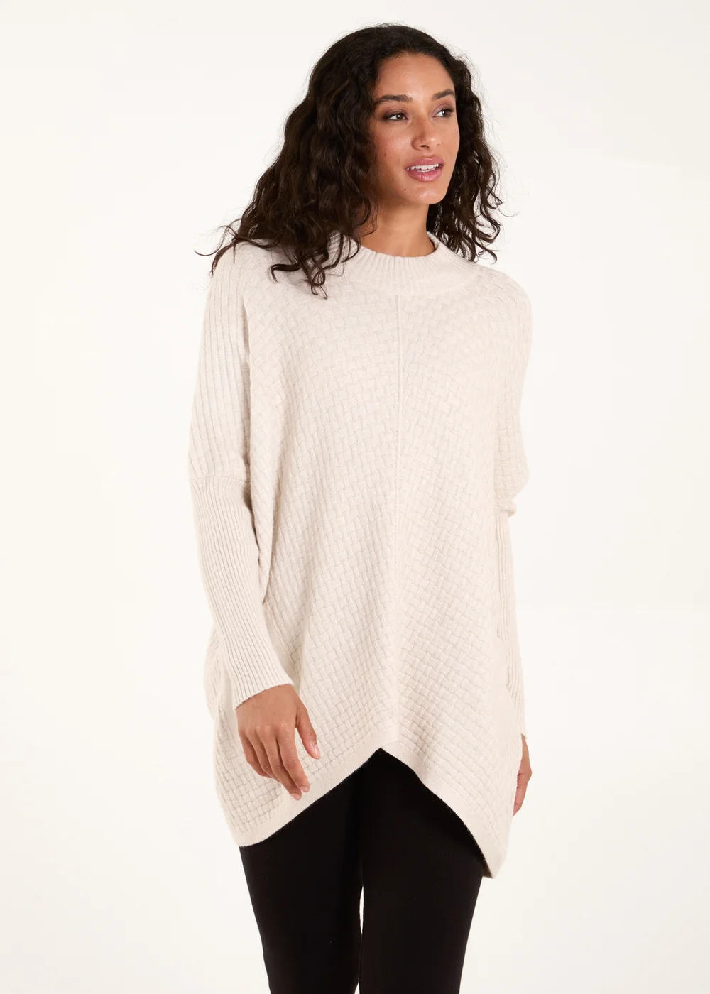 Blue Vanilla Stone Basket Weave High Neck Jumper - One Size Image 1