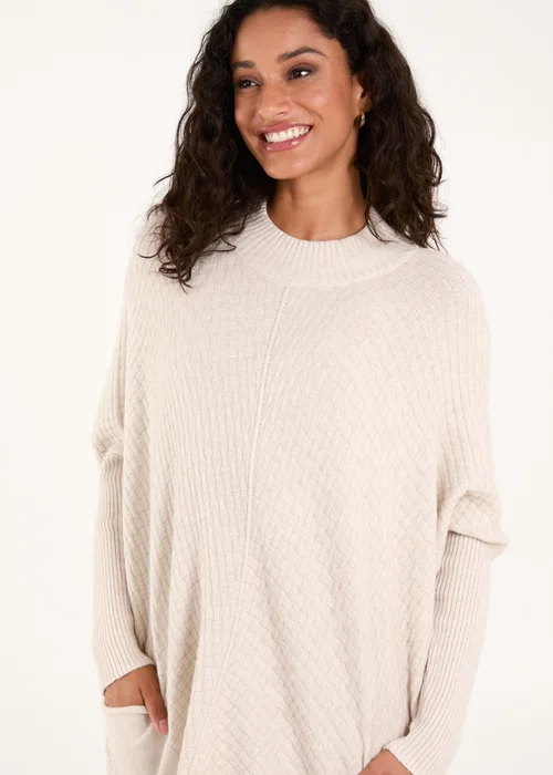Blue Vanilla Stone Basket Weave High Neck Jumper - One Size Image 3