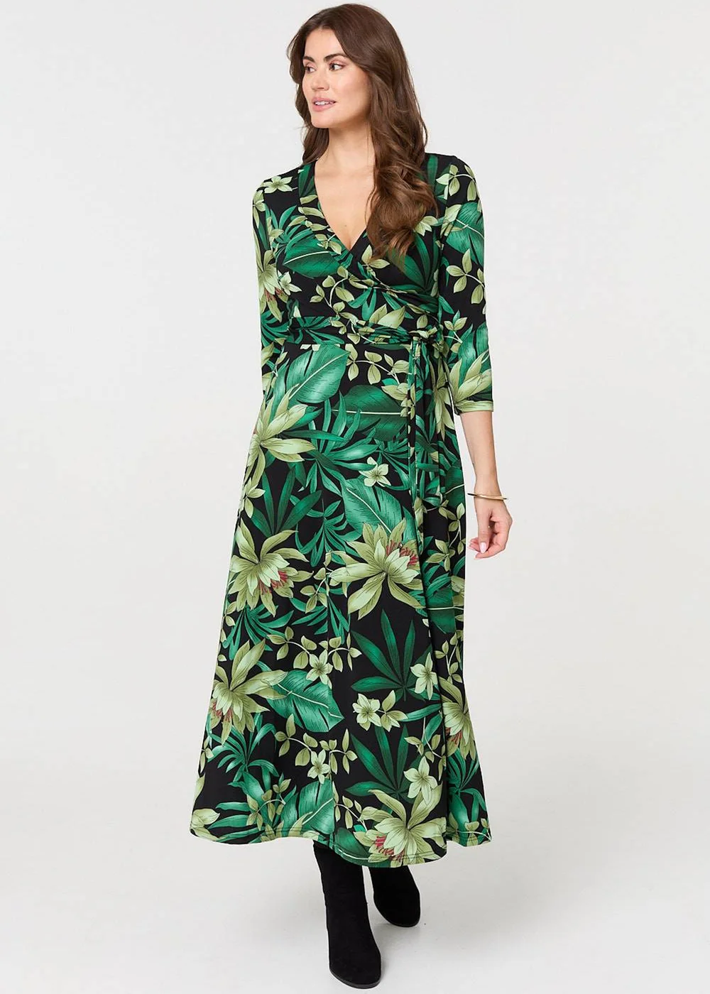 Izabel London Green Floral Tie Waist Wrap Maxi Dress - 8 Image 1