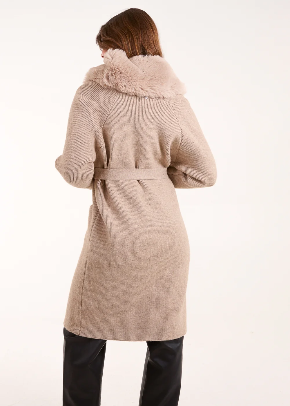 Blue Vanilla Beige Faux Fur Collar Two Pocket Cardigan - Small/Medium Image 2