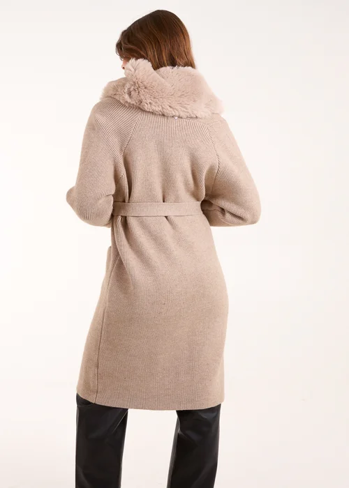 Blue Vanilla Beige Faux Fur Collar Two Pocket Cardigan - Small/Medium Image 2