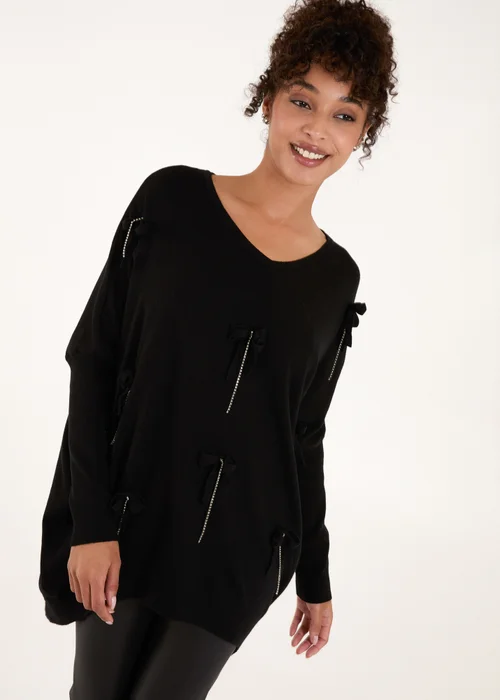 Blue Vanilla Black Diamante Bow Applique Jumper - One Size Image 1