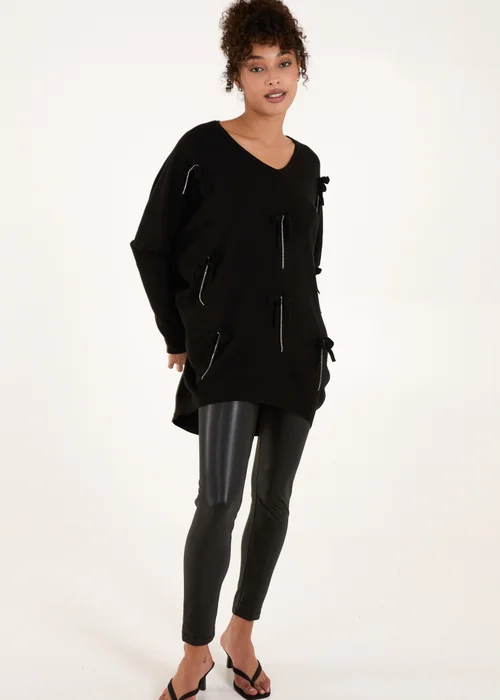 Blue Vanilla Black Diamante Bow Applique Jumper - One Size Image 4