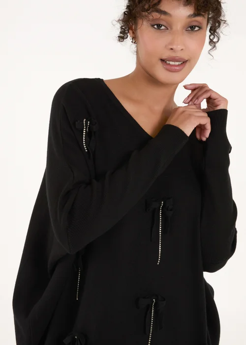 Blue Vanilla Black Diamante Bow Applique Jumper - One Size Image 3