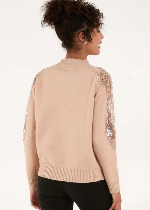 Blue Vanilla Taupe Embroidered Shoulder Knit Jumper - S/M Image 2