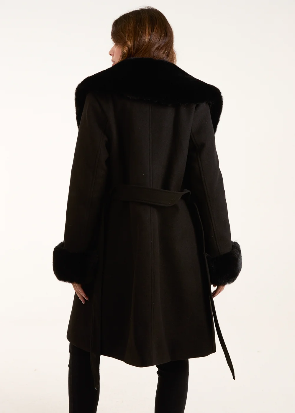 Blue Vanilla Black Faux Fur Belted Coat - Size 8 Image 2