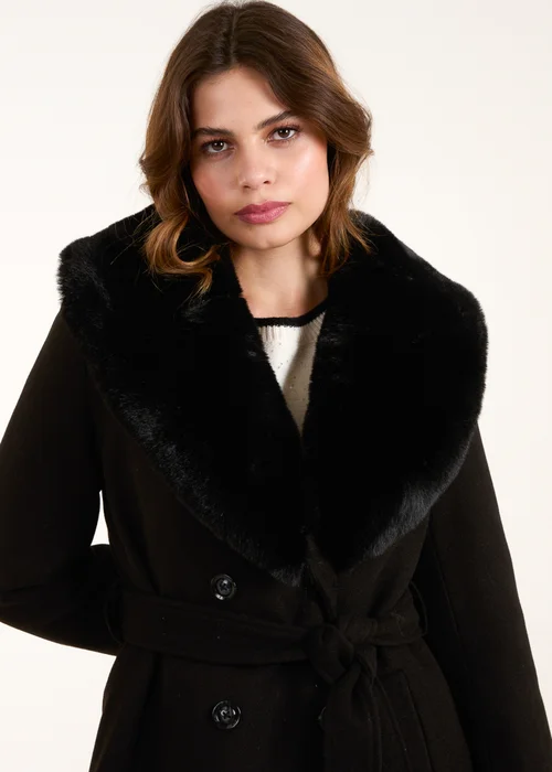 Blue Vanilla Black Faux Fur Belted Coat - Size 8 Image 3