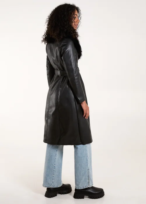 Blue Vanilla Black Faux Fur Longline Coat - Size 8 Image 2