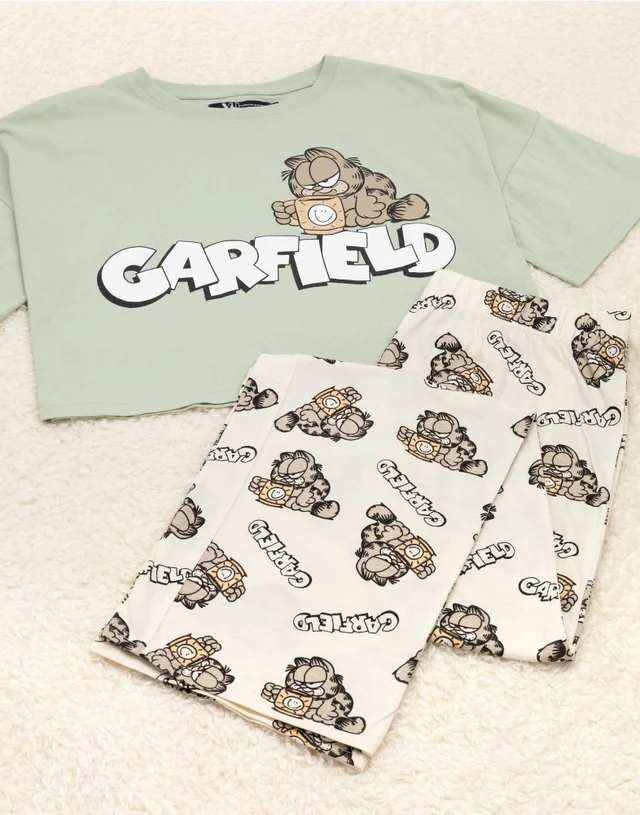 Vanilla Underground Garfield Green Short Sleeve Long Leg Pyjama Set