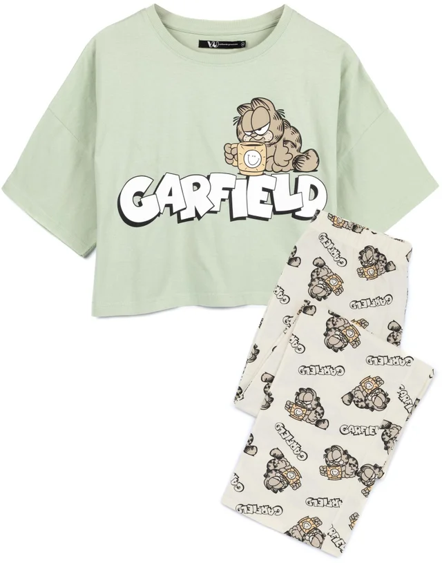 Vanilla Underground Garfield Green Short Sleeve Long Leg Pyjama Set