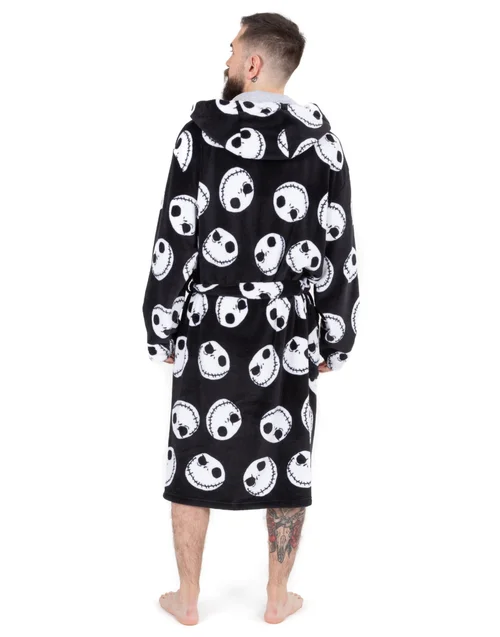 Vanilla Underground Disney The Nightmare Before Christmas Mens Black Jack Skellington Bathrobe - Extra Large Image 3