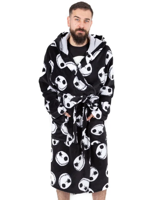 Vanilla Underground Disney The Nightmare Before Christmas Mens Black Jack Skellington Bathrobe - Extra Large Image 1
