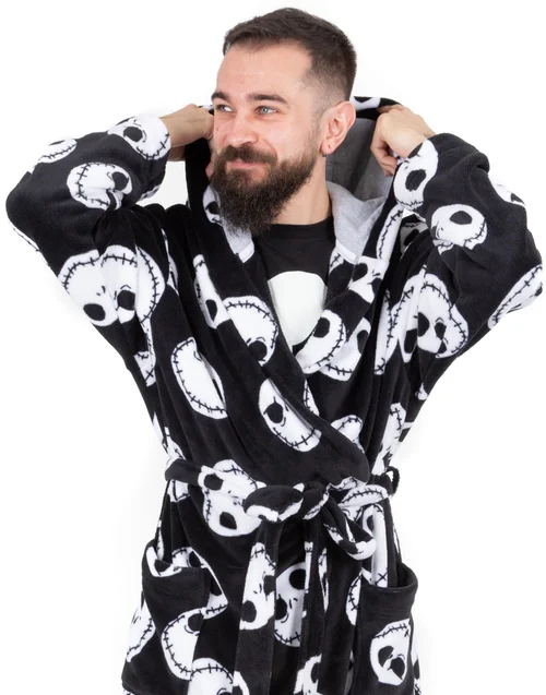 Vanilla Underground Disney The Nightmare Before Christmas Mens Black Jack Skellington Bathrobe - Extra Large Image 2