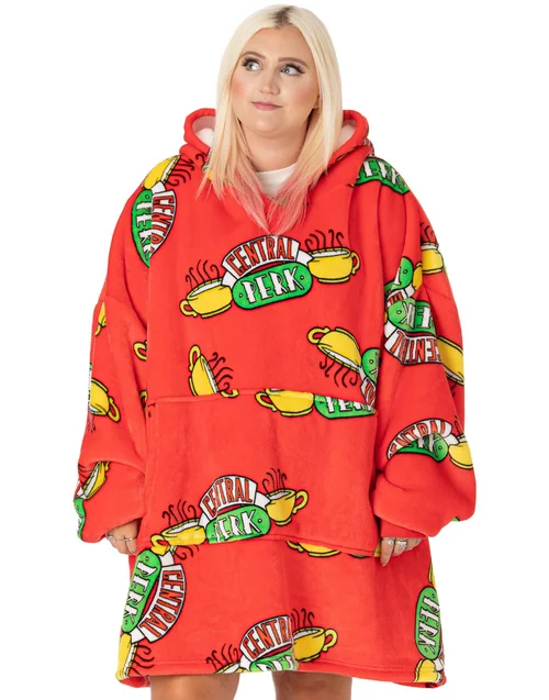 Vanilla Underground Friends Unisex Red Central Perk Logo Blanket Hoodie - One Size Image 1