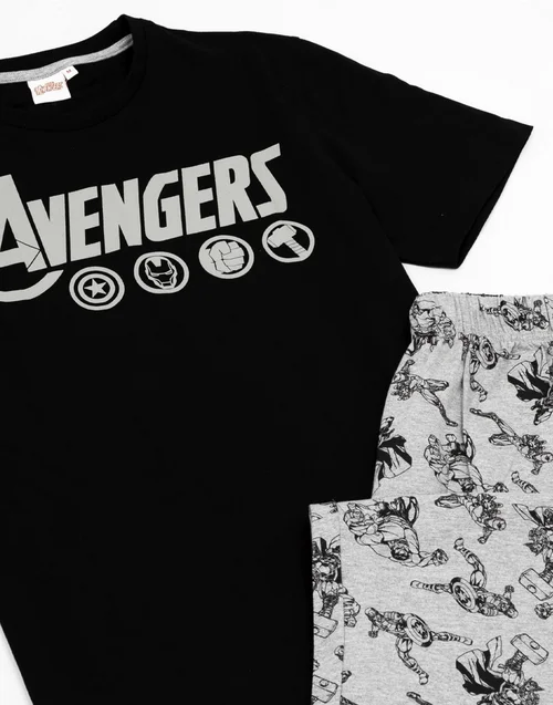 Vanilla Underground Marvel Mens Black Logo Short Sleeve Long Leg Pyjama Set - XXL Image 3